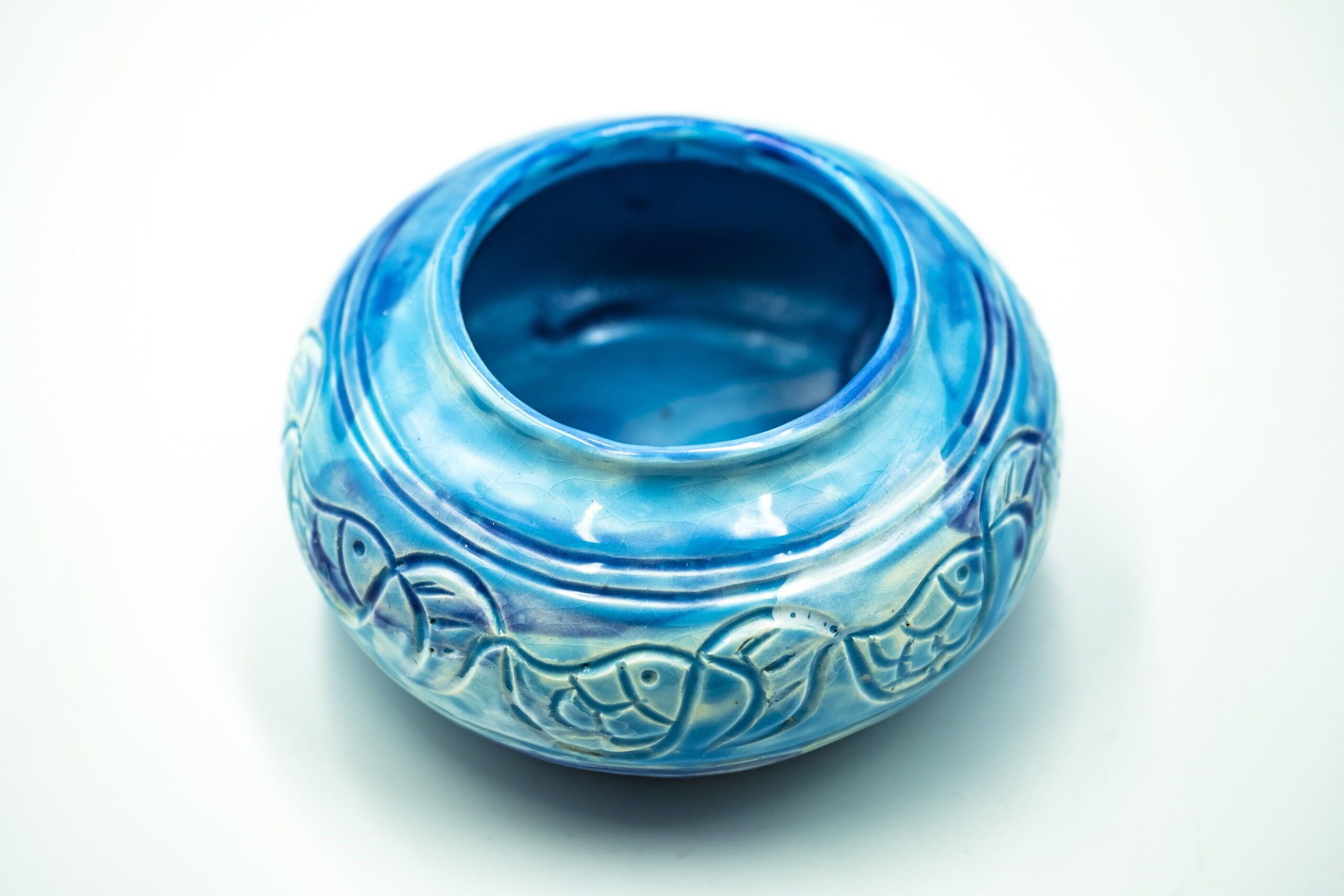 Wheel Thrown Abstract Vase, Fish Pattern